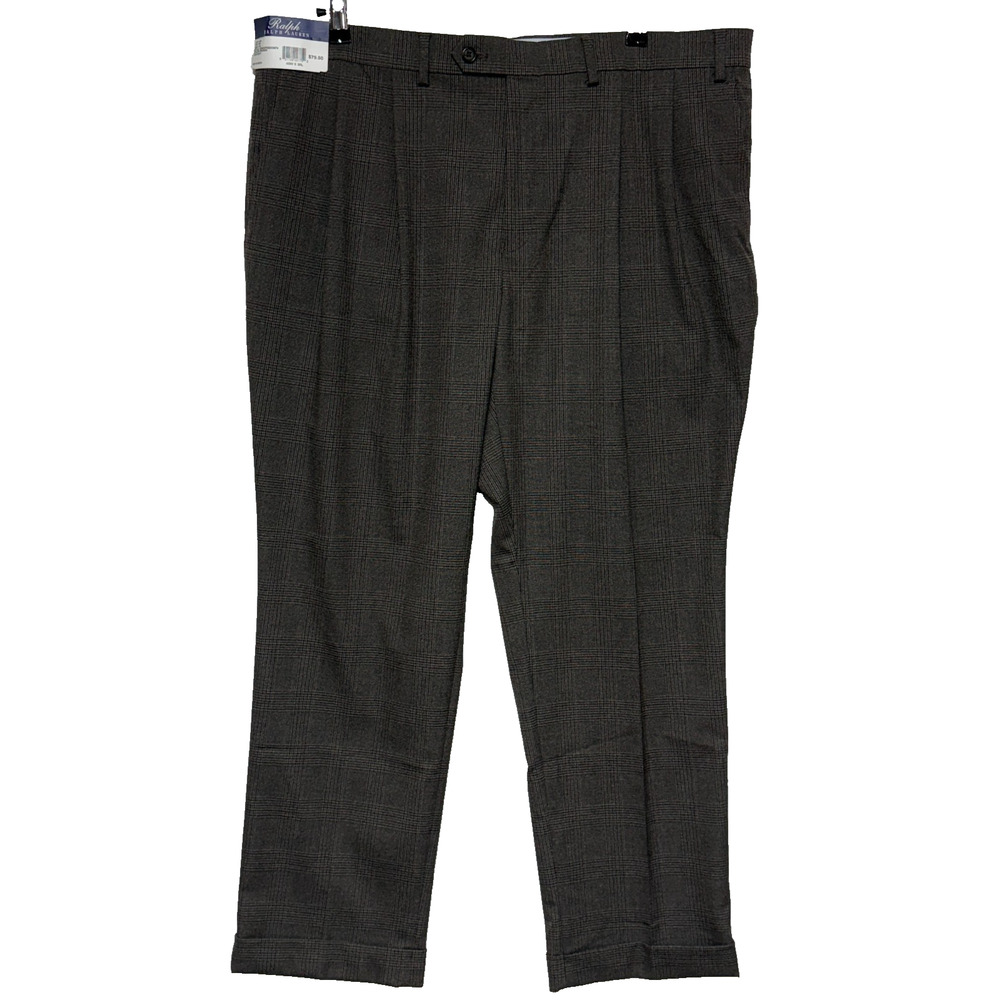 Ralph Lauren Dress Pants Mens 40X30 Gray Brown Plaid Pleated Cuffed NWT